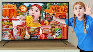 Mukbang Fire Spicy Noodle Tteokbokki 하이유의 TV 속 편의점 음식 놀이터 먹방! 불닭볶음면 떡볶이 Convenience Store | HIU 하이유