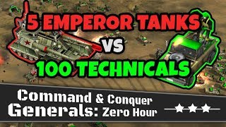 5 China Emperor Tanks VS 100 GLA Technicals | C&C Generals Zero Hour