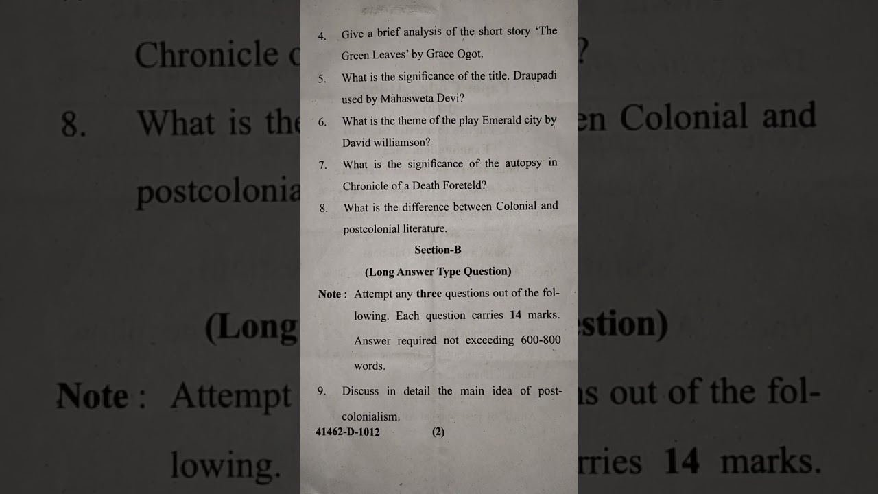 Colonial and Post-Colonial Literature M. A. English (Second Semester) Rohilkhand University 