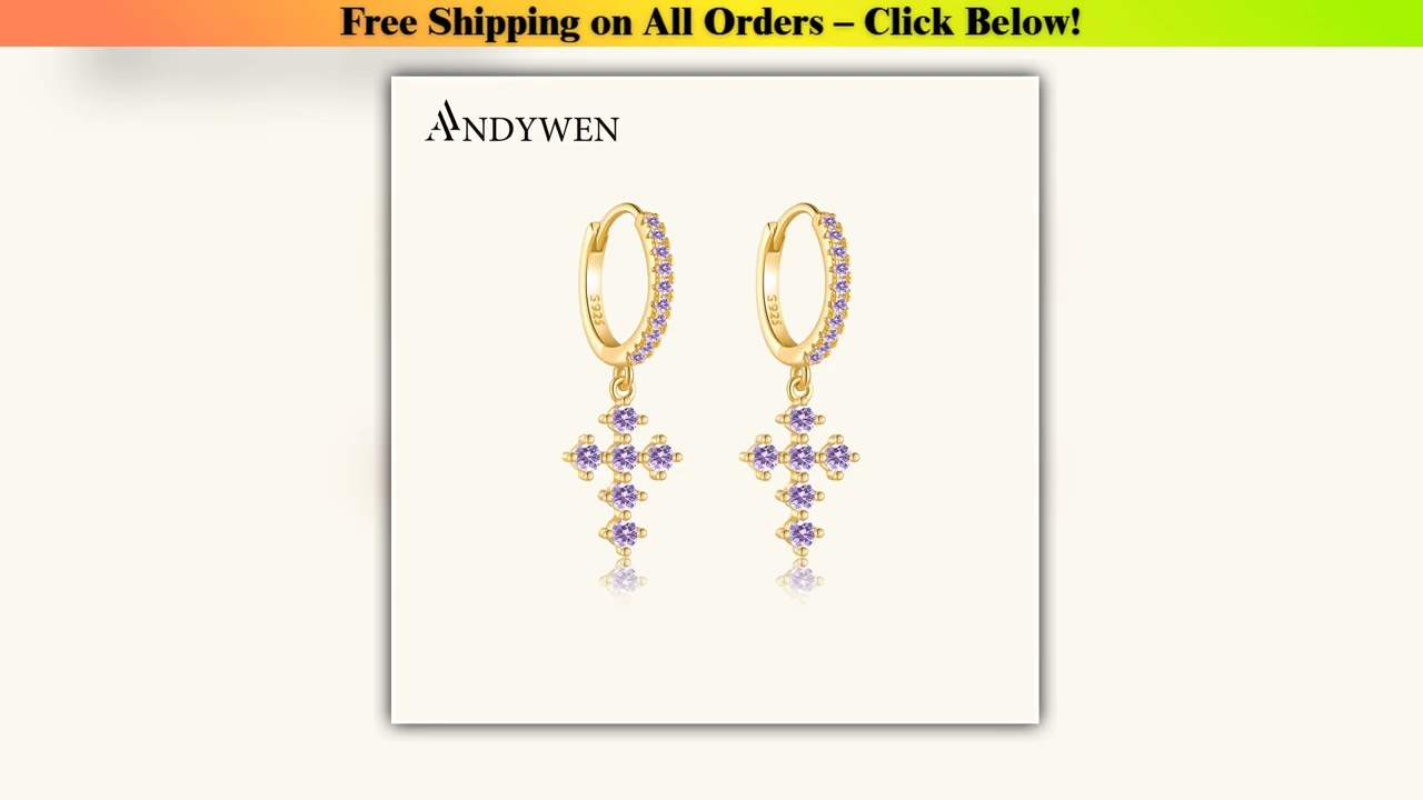 ANDYWEN 100 925 Sterling Silver Rainbow Cross Dangle Charm Drop Earring Piercing Zircon Ohrringe Je