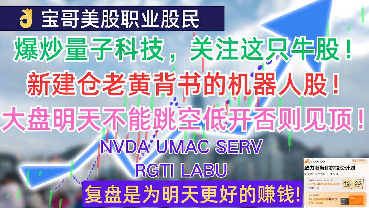 爆炒量子科技，关注这只牛股！新建仓老黄背书的机器人股！美股大盘明天不能跳空低开否则见顶！NVDA UMAC SERV RGTI LABU!  12102024