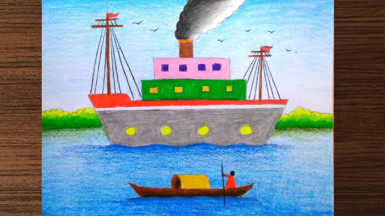 Painting Of Boat In Pencil Colour Size 29521 Sq - GranNino
