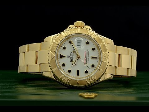 Rolex Mens 18k Yellow Gold Yachtmaster 16628 White Dial Box & Papers ...