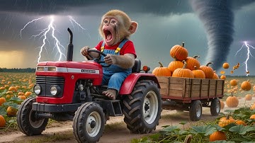 Baby Monkey Nana Drives Tractor Harvests Pumpkins and Rebuilds Her Hut After the Storm 🐒🚜🎃