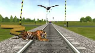 new funny train 🚂 Vs tiger 🐅 monkey 🐒 anaconda and snake vfx video megic|VFX raj2