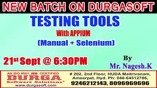 New Batch On Testing Tools by Mr. Nagesh. K On 21st Sept @6:30PM At Maitrivanam(HYD) - Offline Batch