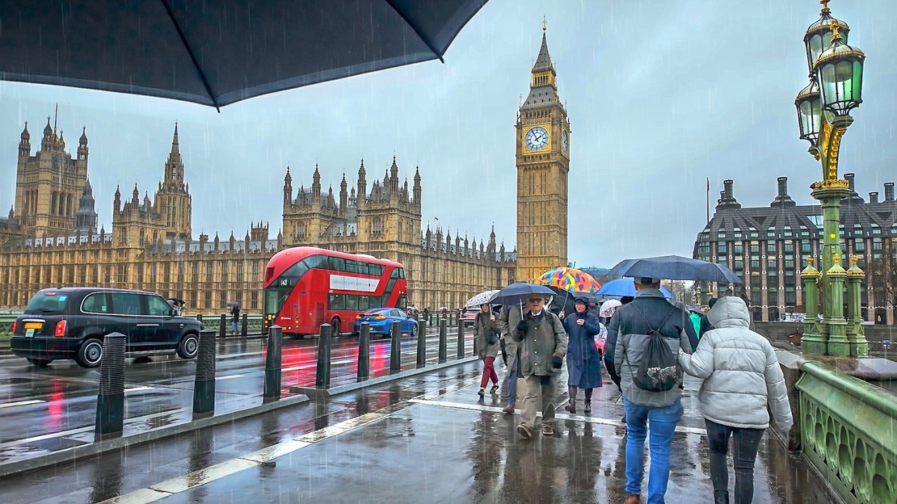 London Walk Tour 2026 | Rainy Queen’s Walk South Bank, Tower Bridge to Westminster Bridge | 4K HDR