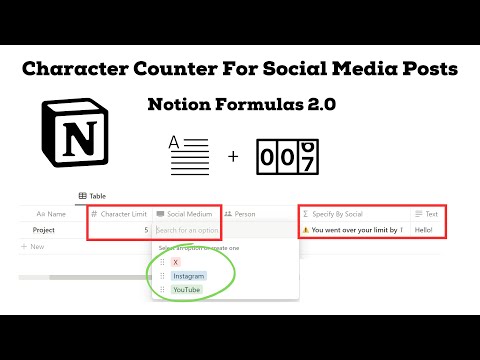 Notion Formulas 2.0: Creating Character Limits For Posts By Social Medium