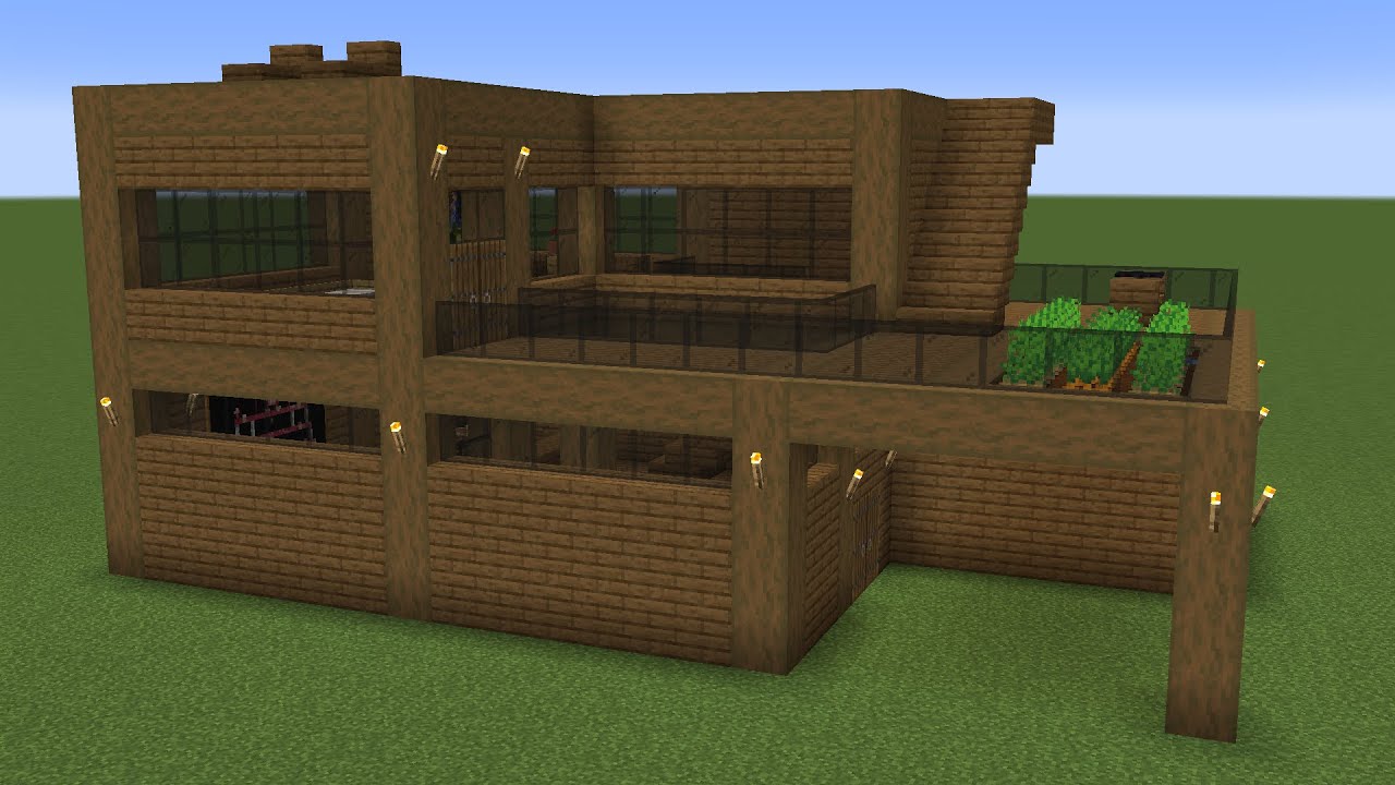 Minecraft How to build a Modern Wooden Mansion with Farm YouTube