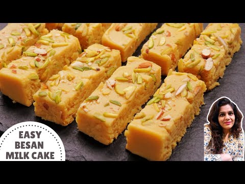 Besan Milk Cake Recipe  Besan Barfi With Milk Powder  Besan Milk Burfi