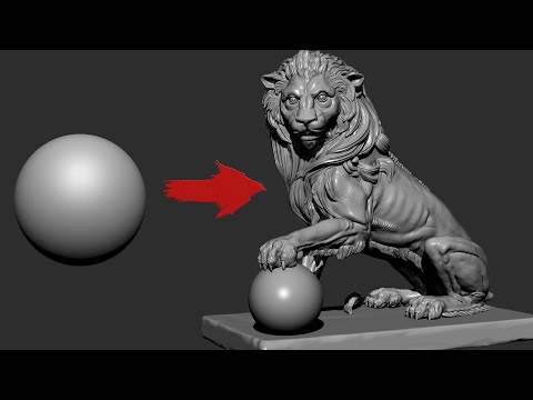 Zbrush 2020 - Blocking Big Shapes of this Lion Statue - Timelapse Video Part 01