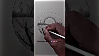 Circle Scenery Drawing | Pencil Scenery Sketch #Sceneryart #Birdscenery #Art #Draw #Shorts #Pencil