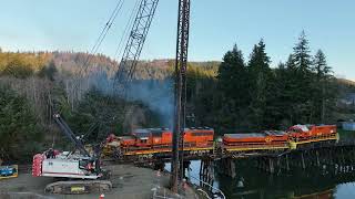 Train Derailment on Trestle by GP Toledo   (Preparing to remove the engines)