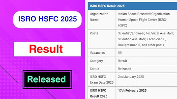 ISRO HSFC 2025 Result Released | ISRO HSFC 2025 Result Declared | MDE