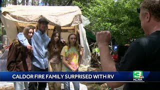 Family living in a tent since the Caldor Fire destroyed their home, surprised with an RV