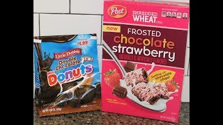 Little Debbie Double Chocolate Mini Donuts & Post Chocolate Strawberry Shredded Wheat Cereal