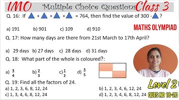 Class 3 Maths Olympiad Level 2 Questions | Sample Questions for Class 3 Maths Olympiad|Ques no 16-20