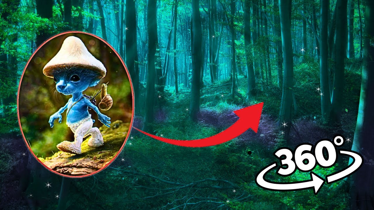 Cat dressed as smurf in the forest