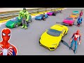Spiderman With Racing Cars Hulk Wonder Woman Iron Man Superman Challenge At Beach   GTA V MODS