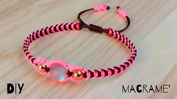 Two Color Double Square Knot Macrame Bracelet With Beads
