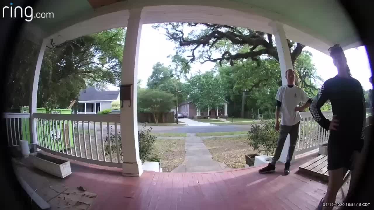 Man and Woman steal doorbell camera but unable to steal video