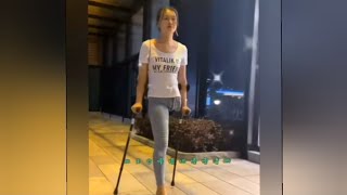 The Beautiful Woman With An Amputated Leg Walking With Crutches Is A Challenge #Amputee