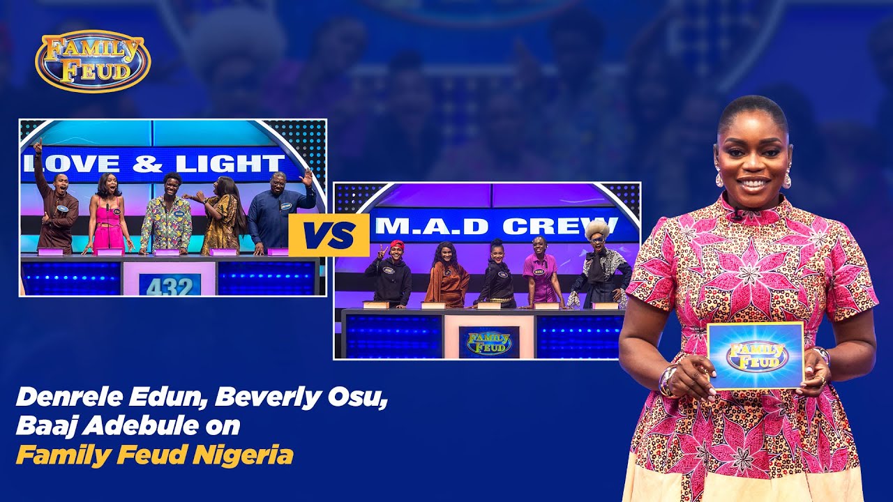 Denrele Edu, Beverly Osu, Baaj Adebule on Family Feud Nigeria (Full Episodes)