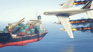 Huge Airplane Airbus A380 Got HIT by the Aircraft Carrier Before Emergency Landing Gta-5