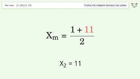 Find the midpoint between two points p1 (1,19) and p2 (11,19): Step-by-Step Video Solution
