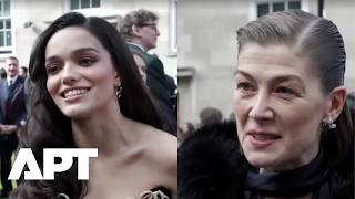 Rachel Zegler, Rosamund Pike Shine on Olivier Awards Red Carpet | APT