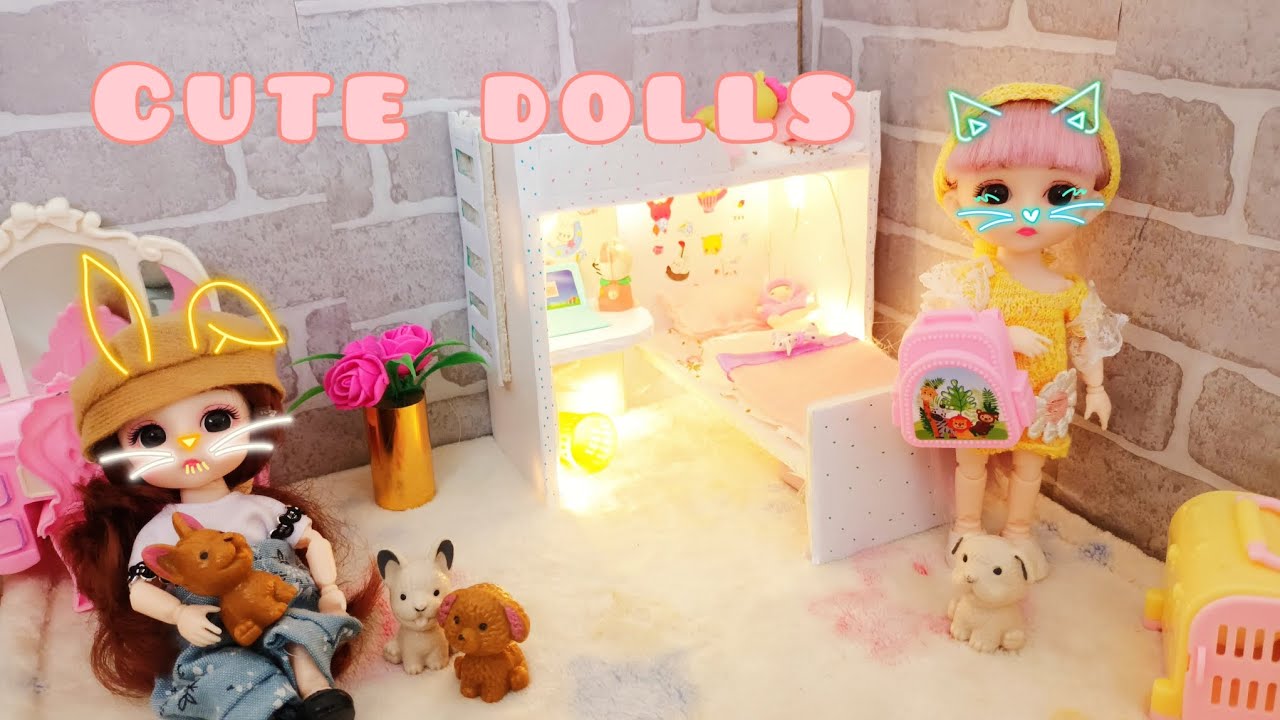 Cute Doll Bed Time And Morning Routine | DIY Doll Bed With Fariy Ligths😃☺