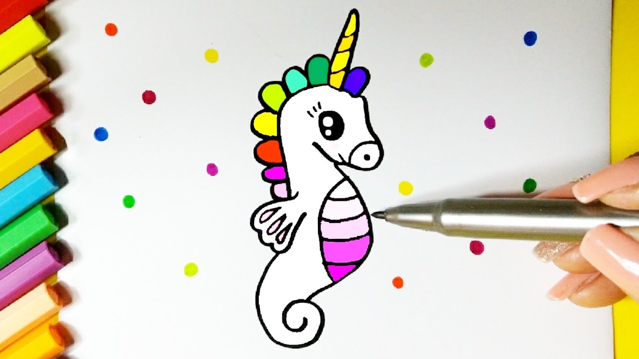 How to draw cute Kawaii UNICORN SEAHORSE l Como desenhar CAVALO MARINHO  UNICÓRNIO - Drawing to Draw 