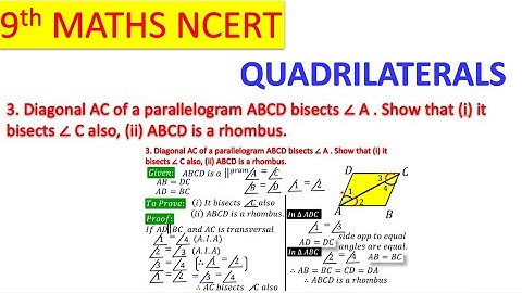 Diagonal AC of a parallelogram ABCD bisects ∠ A . Show that (i) it bisects ∠ C also, (ii) ABCD is