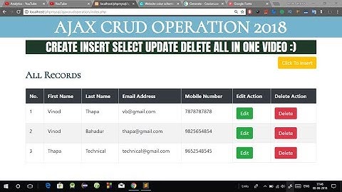 Crud Operation using AJAX in PHP in Hindi | Live Table Add Update Delete using AJAX in PHP MySQLi