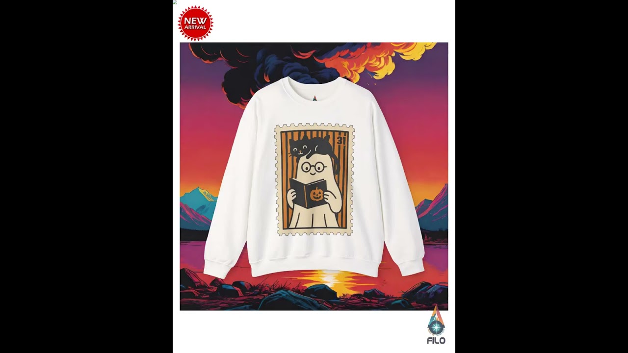 Glasses Ghost Stamp Unisex Sweatshirt, Spooky Boo Crewneck, Trick or Treat, Halloween Costume, Ha...