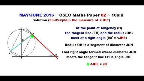 Paper2-CSEC-MATHS-298 ~ Circle Geometry & Tangent-Radius Theorem ~ May/June 2016 Number 10aiii