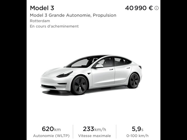 Tesla Model 3 Grande Autonomie Propulsion. Prix et