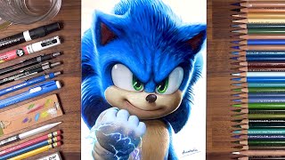 Drawing Sonic the Hedgehog using colored pencils