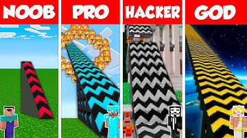 Minecraft Battle: NOOB vs PRO vs HACKER vs GOD: SUPER RAMP SPRINGBOARD BUILD CHALLENGE / Animation