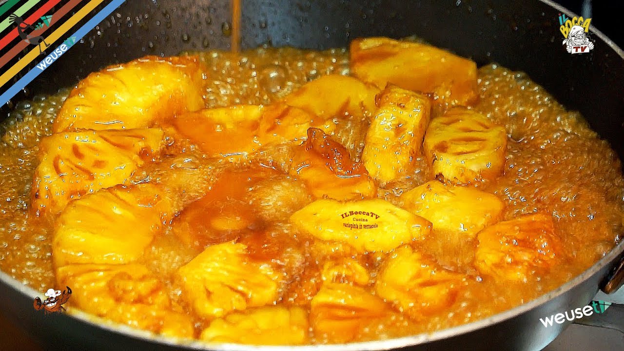 191 - Ananas flambè..anche solo da vedè (dessert dolce e goloso facile e velocissimo da preparare)