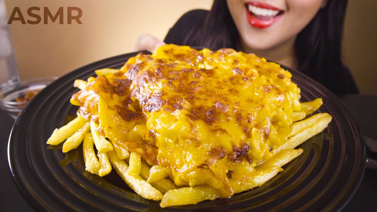 ASMR BAKED CHEESY MAC AND CHEESE FRIES MUKBANG (No Talking) Mushy and Crunchy Eating Sounds