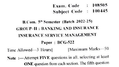Gndu BCom 5th Semester Insurance Service Management Question Paper 2024