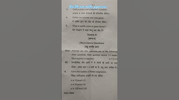 Bsc 5th sem Number theory and game theory question paper 2025-26 #ccsu #exam #mathpaper