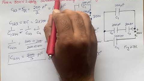 Obtain the equivalent capacitance of the network in Fig. 2.35. For a 300 V supply. Determine the