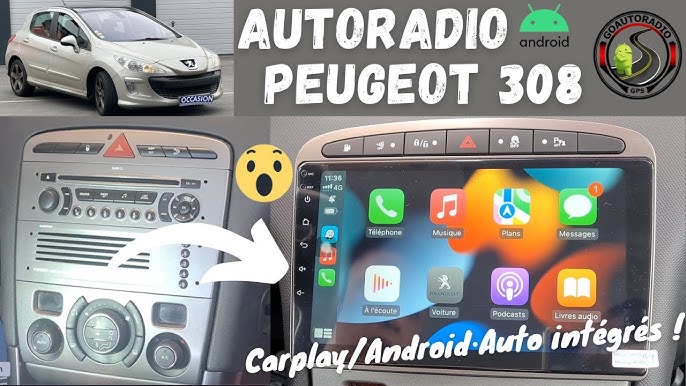 Podofo Carplay Autoradio Android pour Peugeot 308/408 2007-2013, 9 Écran  Tactile HiFi Android Auto GPS WiFi Bluetooth FM RDS Radio USB Autoradio +