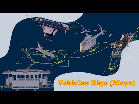 Vehicles Rig Demo (Maya) - Cartoon Car, Motorcycle, Helicopter, Plane and Tramway