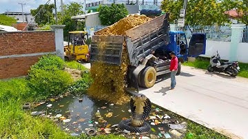 Start a New Landfill Project! Using Bulldozer D20P Pushing Stone with 5Ton Truck Unloading Soil