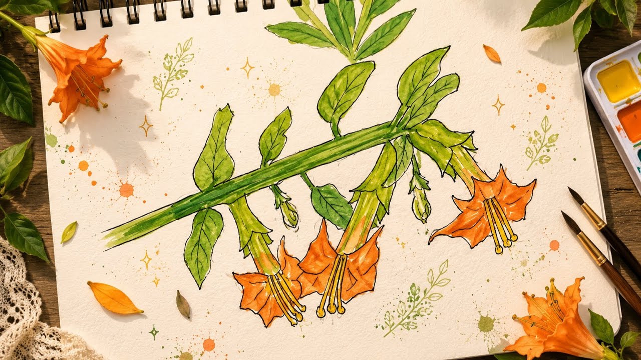 How to Draw a Trumpet Flower | Easy Trumpet Vine Flower Drawing
