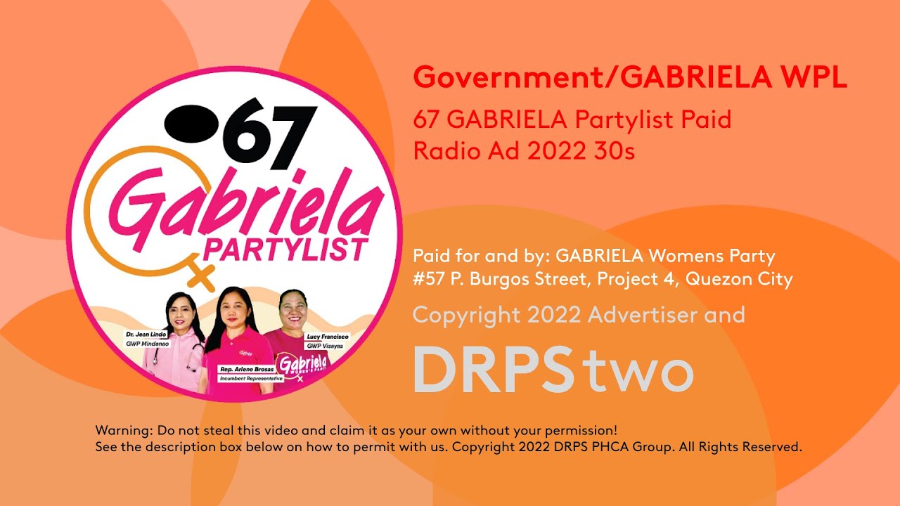 GABRIELA Partylist Paid Radio Ad 2022 30s YouTube