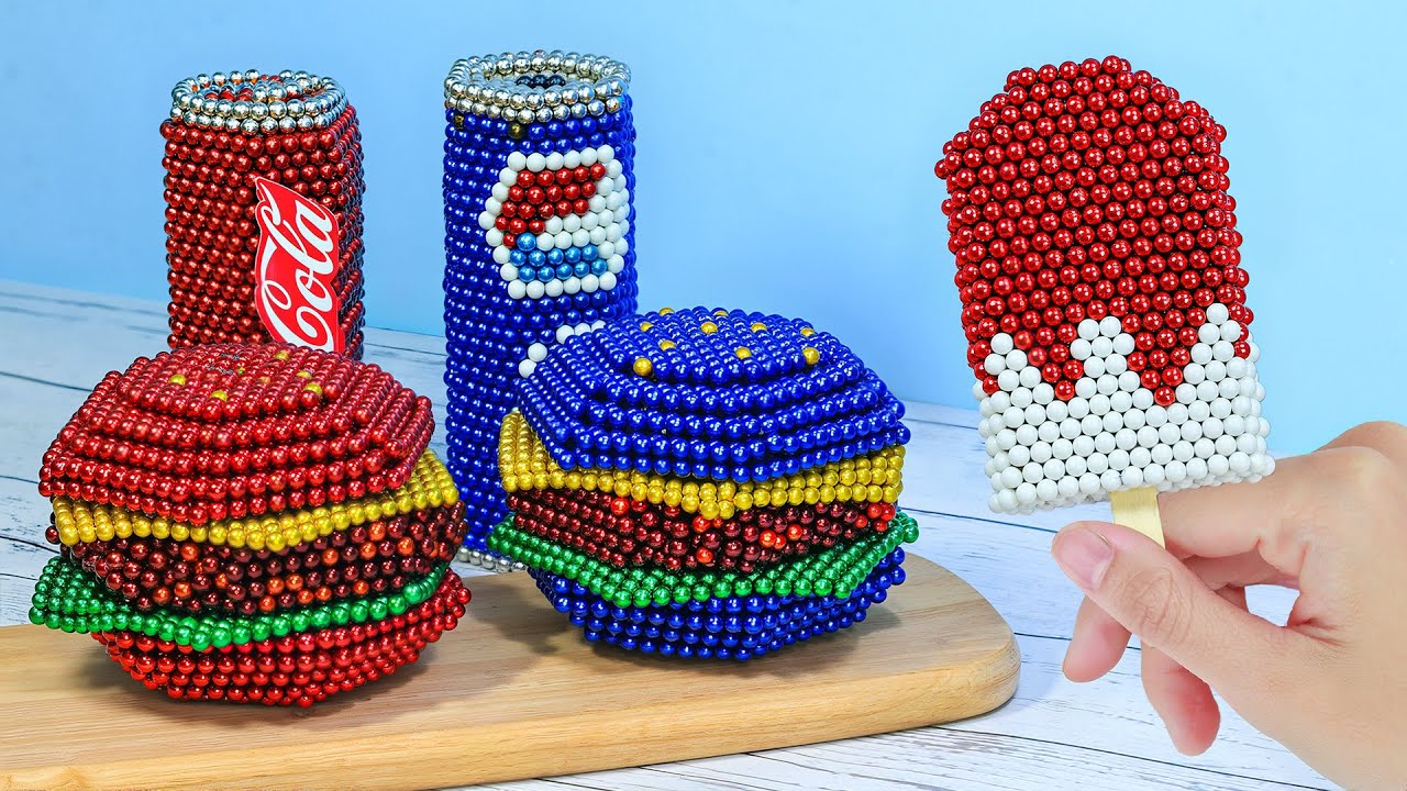 The Most INSANE Fast Food Feast Ever! Double Burgers, Sodas & Ice Cream from Magnetic Balls